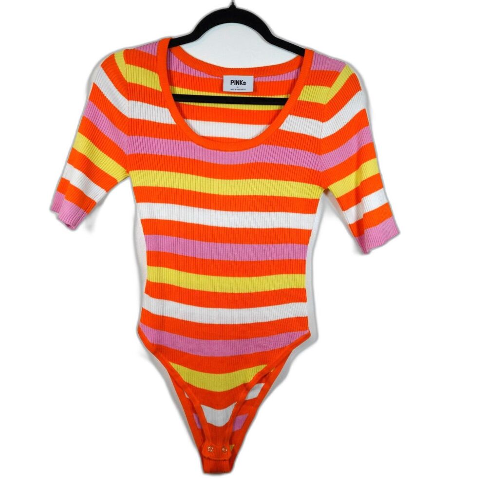 Y2K Retro Womens Bodysuit Size L Striped Boho 90s